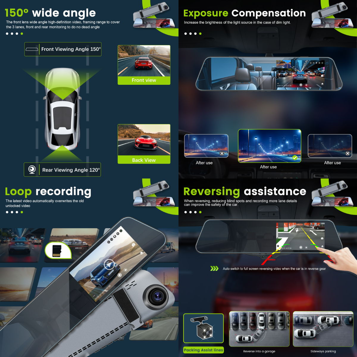 INTELLIGHT Dashcam Car Dual Rear View Mounted + Monitor 4.7 Inch 720p