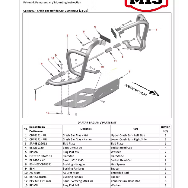 M15 Engine Guard + Skid Plate Honda CRF 250 Rally (21-22)
