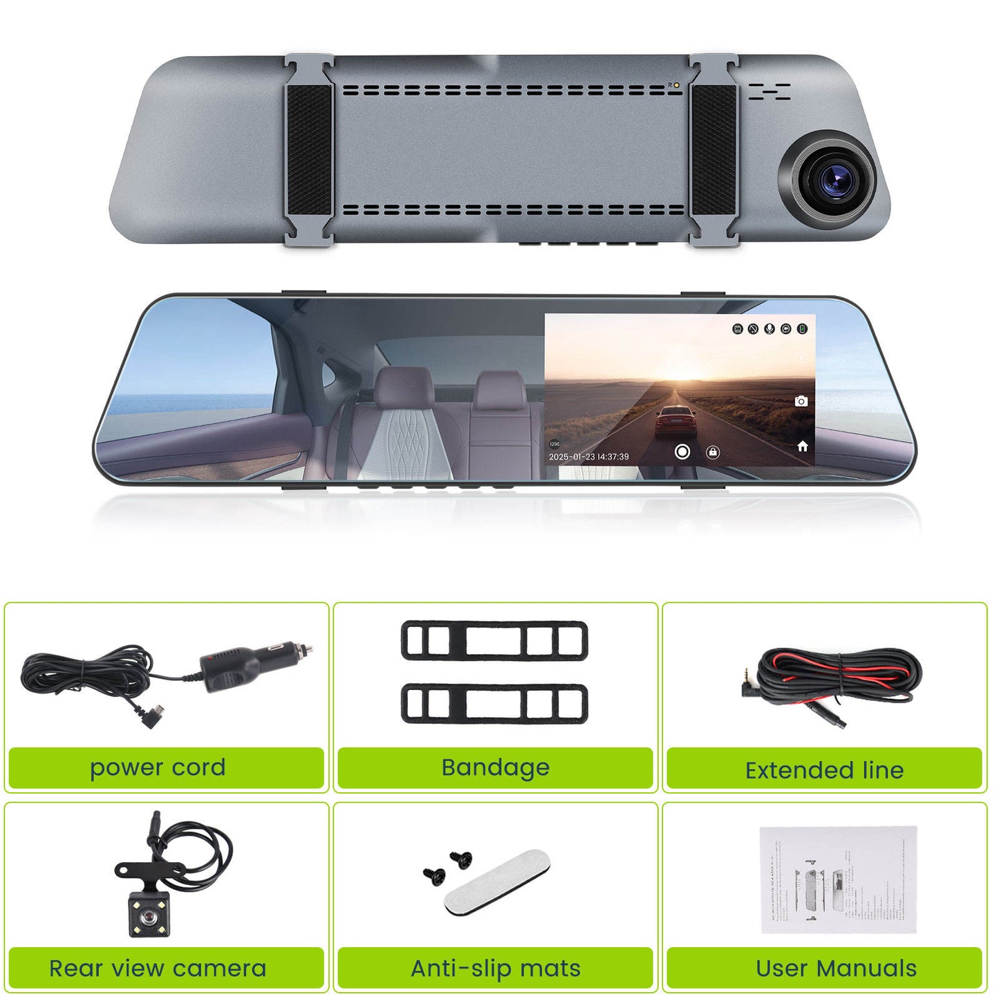 INTELLIGHT Dashcam Car Dual Rear View Mounted + Monitor 4.7 Inch 720p