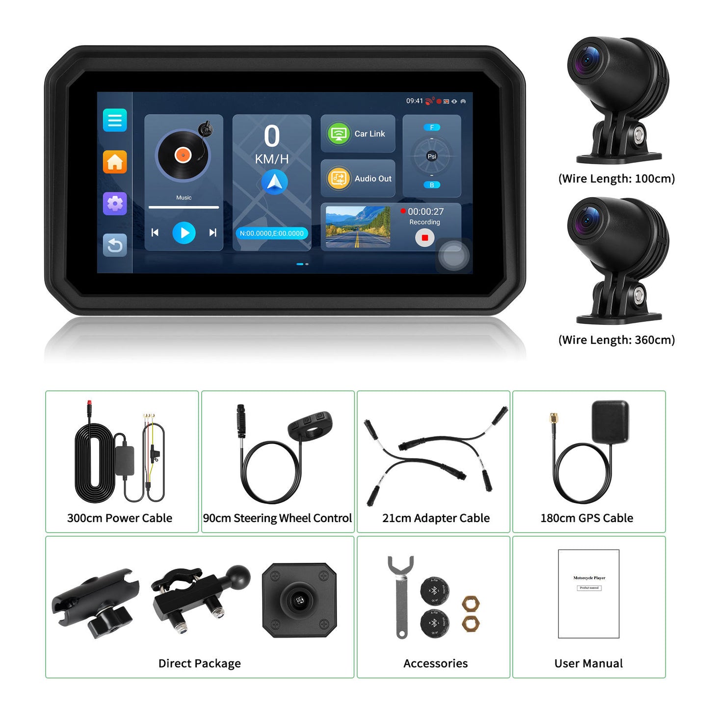 INTELLIGHT GPS Monitor  6 Inch + Dashcam Camera 2 Unit + TPMS Motor