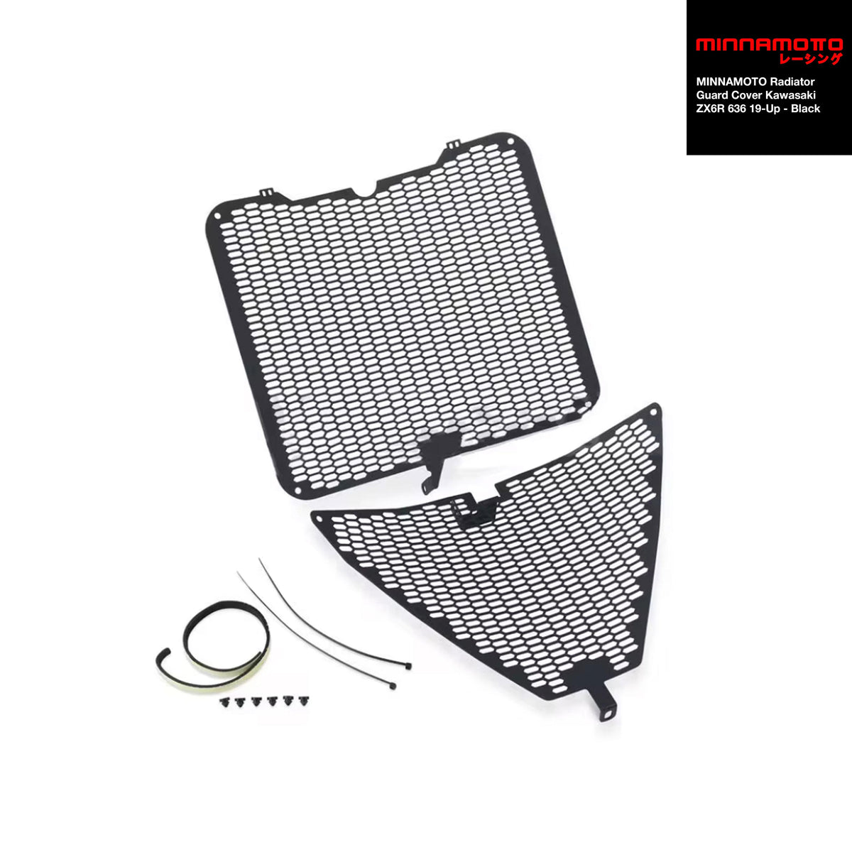 MINNAMOTO Radiator Guard Cover & Downpipe Grille Kawasaki ZX6R 636 19-Up PRO Black